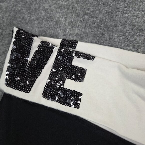 Victoria Secret PINK LOVE Black Yoga Cropped Fold Over Pants Sequins‎ Large Y2k - Picture 6 of 12